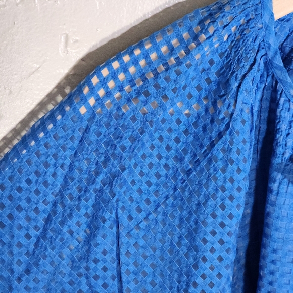 Oliphant Raglan Belted Blue Textured Belted Dress - Picture 5 of 7